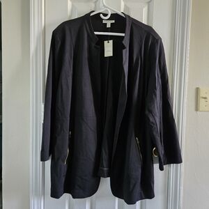 3X Dana Buchman Black Knit Jacket with Gold Zipper Accents